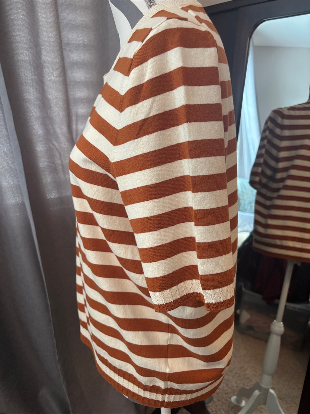 Boden Cream and Rust-Striped Short-Sleeve Crewneck Sweater - Picture 5 of 11